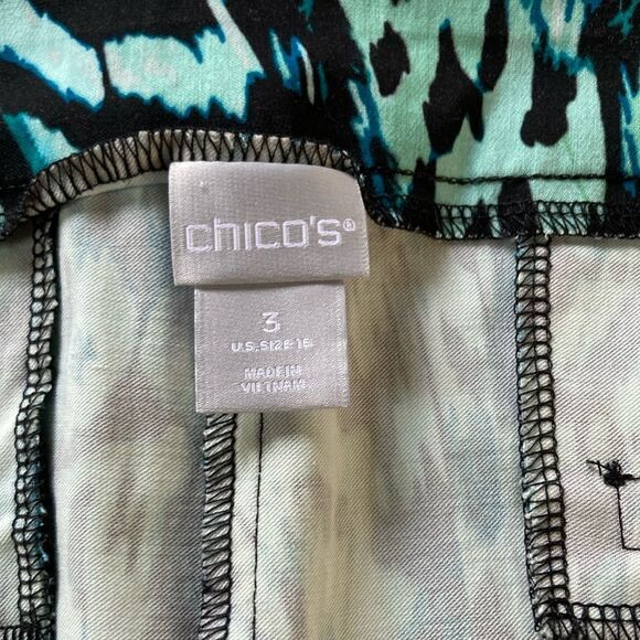 CHICOS So Slimming Brigitte Printed Sl Green Black Abstract Design Large Size 16 - Picture 7 of 15